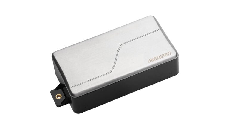 fishman fluence modern active humbucker pickup top shot with nickel cover and Fishman logo