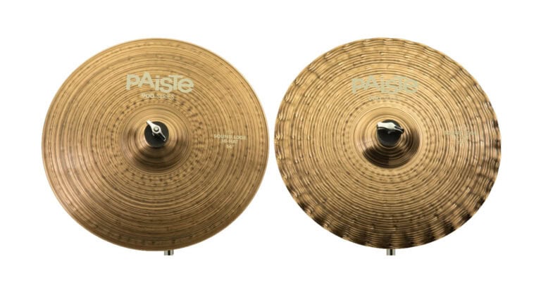 Paiste 900 Series Sound Edge hi-hats in dark bronze with Paiste logo