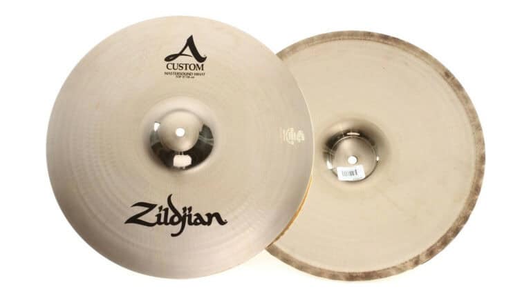 Zildjian A Custom Mastersound hi-hats top shot showing front of top hat and rear of bottom hat