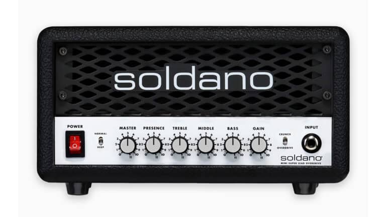Soldano SLO Mini amp head with silver control plate and knobs