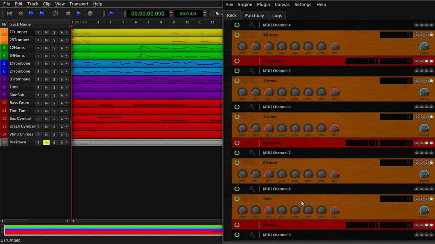 virtual playing orchestra plugin GUI with different midi channels