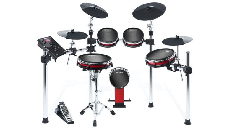 alesis crimson II electronic drum kit with mesh heads, pedals, cymbals, and drum module
