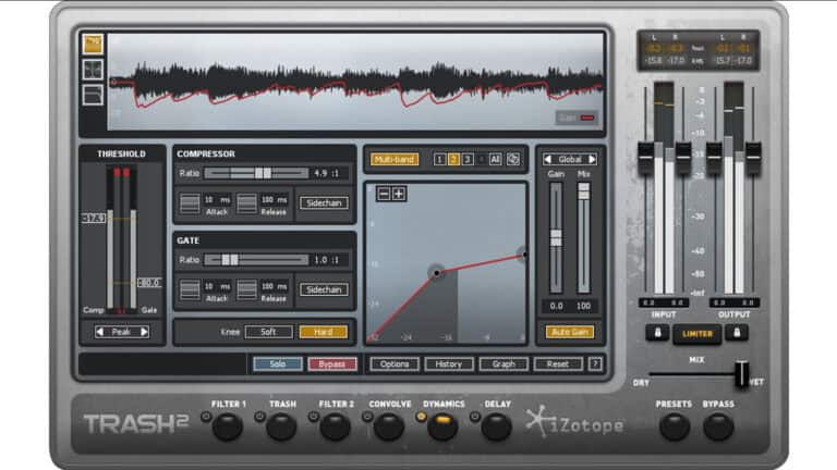 izotope trash 2 complex GUI with visualizers and metering