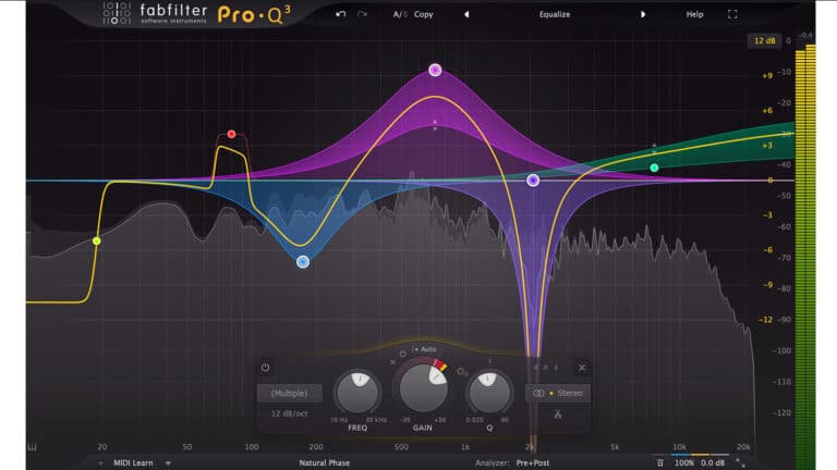 FabFilter Pro-Q 3 plugin GUI frequency spectrum analyzer
