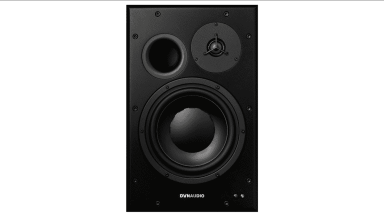 Dynaudio Acoustics BM15A studio monitor front shot with drivers, ports, and Dynaudio Acoustics logo