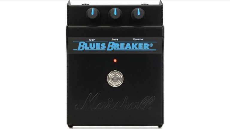 Marshall BluesBreaker guitar predal in black enclosure with blue text