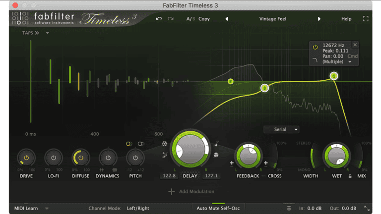 FabFilter Timeless 3 gui with controls and frequency graph