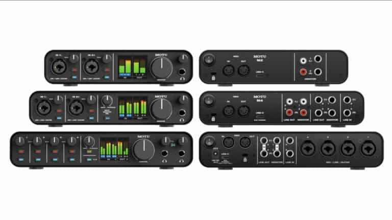 motu m series front and rear shots with metering, controls, and I/O