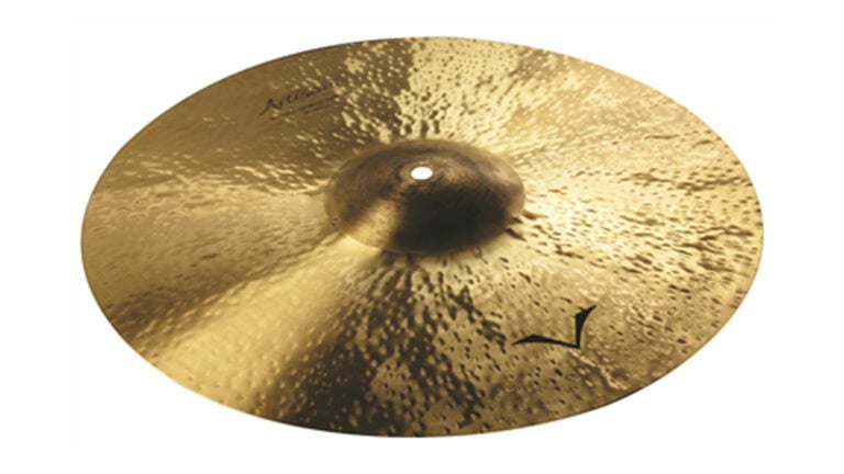 SABIAN VAULT ARTISAN MEDIUM RIDE BRILLIANT angled shot with Sabian logo