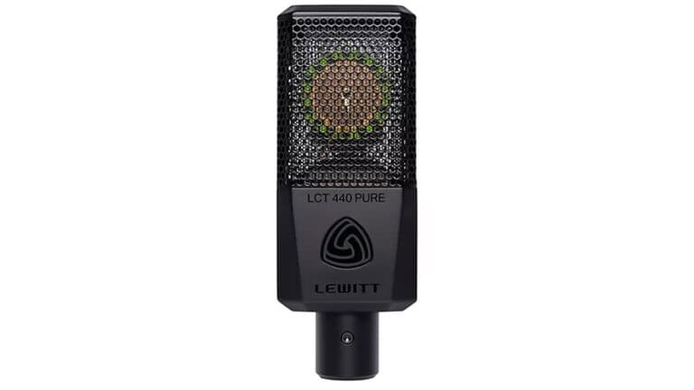 lewitt lct 440 pure large-diaphragm condenser microphone front shot with black enclosure and grille