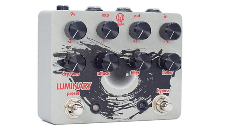 Walrus Audio Luminary V2 octave guitar pedal with rectangular grey enclosure, black graphic