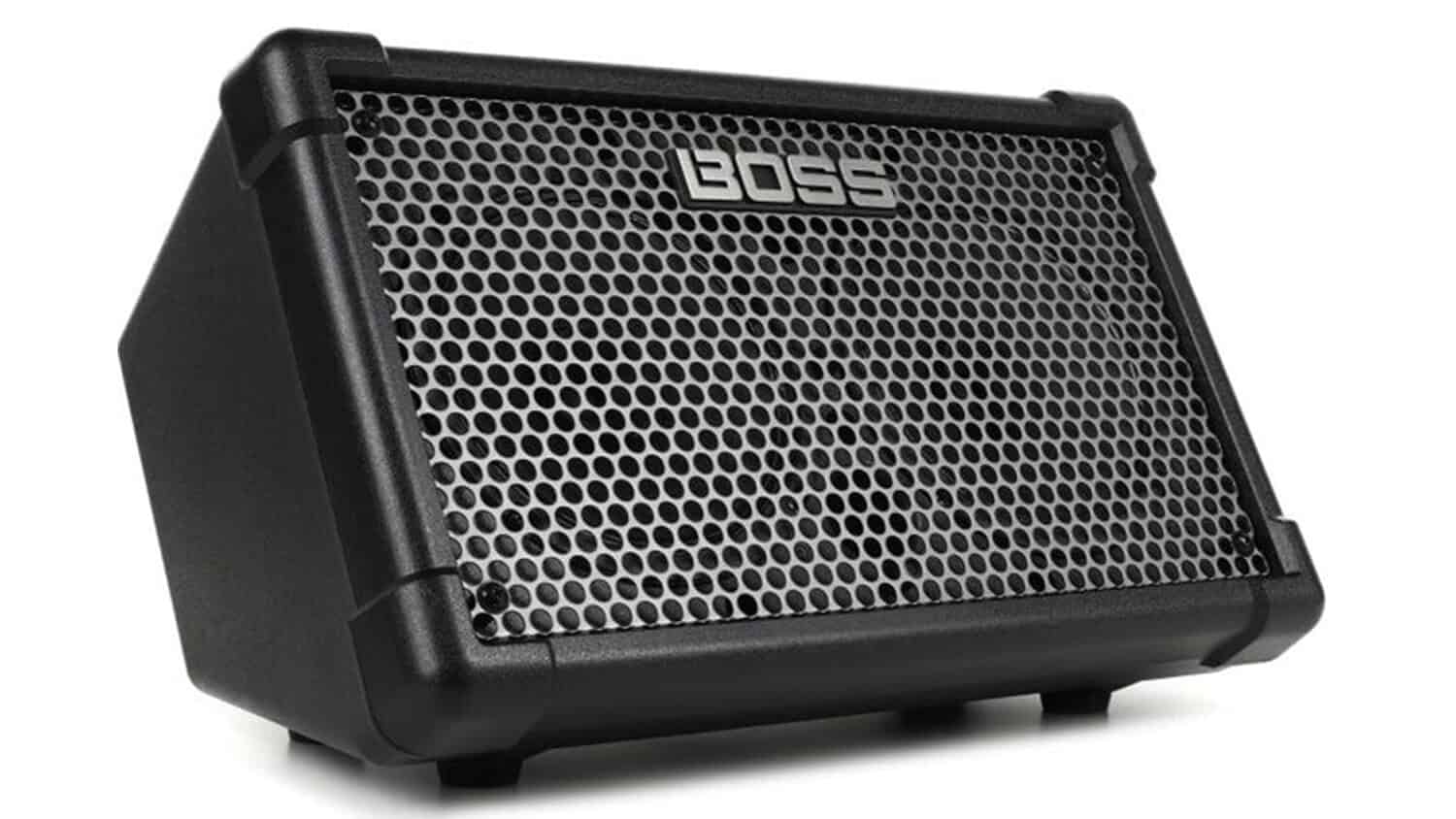 Roland Cube Street EX battery-powered guitar amp front shot with speaker grille and boss logo