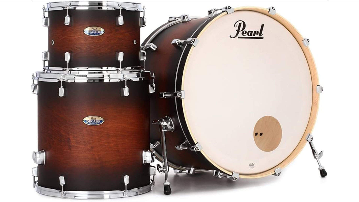 Pearl Decade Maple 3-Piece Shell Pack in tobacco sunburst finish with white kick drum head