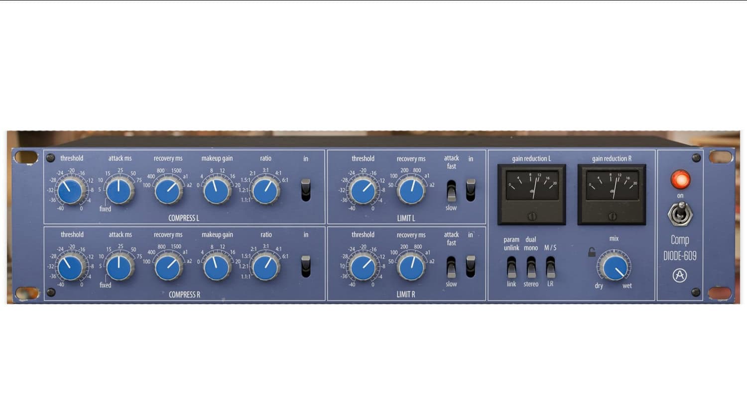 Arturia Comp Diode-609 plugin GUI with advanced control set and metering