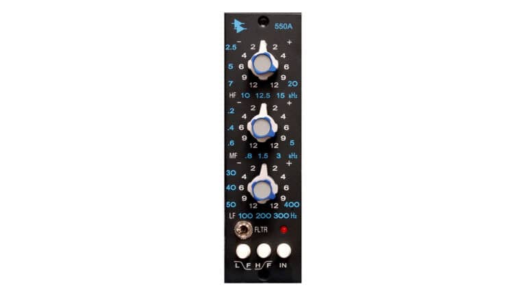 API 550A front shot with black faceplate, control knobs, and switches