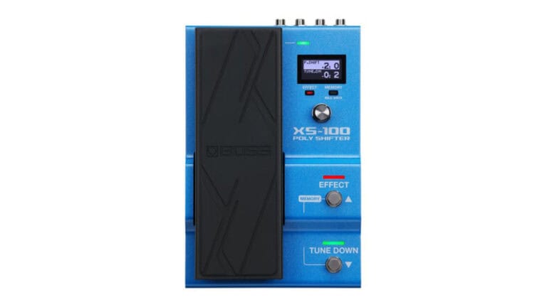 BOSS XS-100 front shot with blue casing and black foot treadle