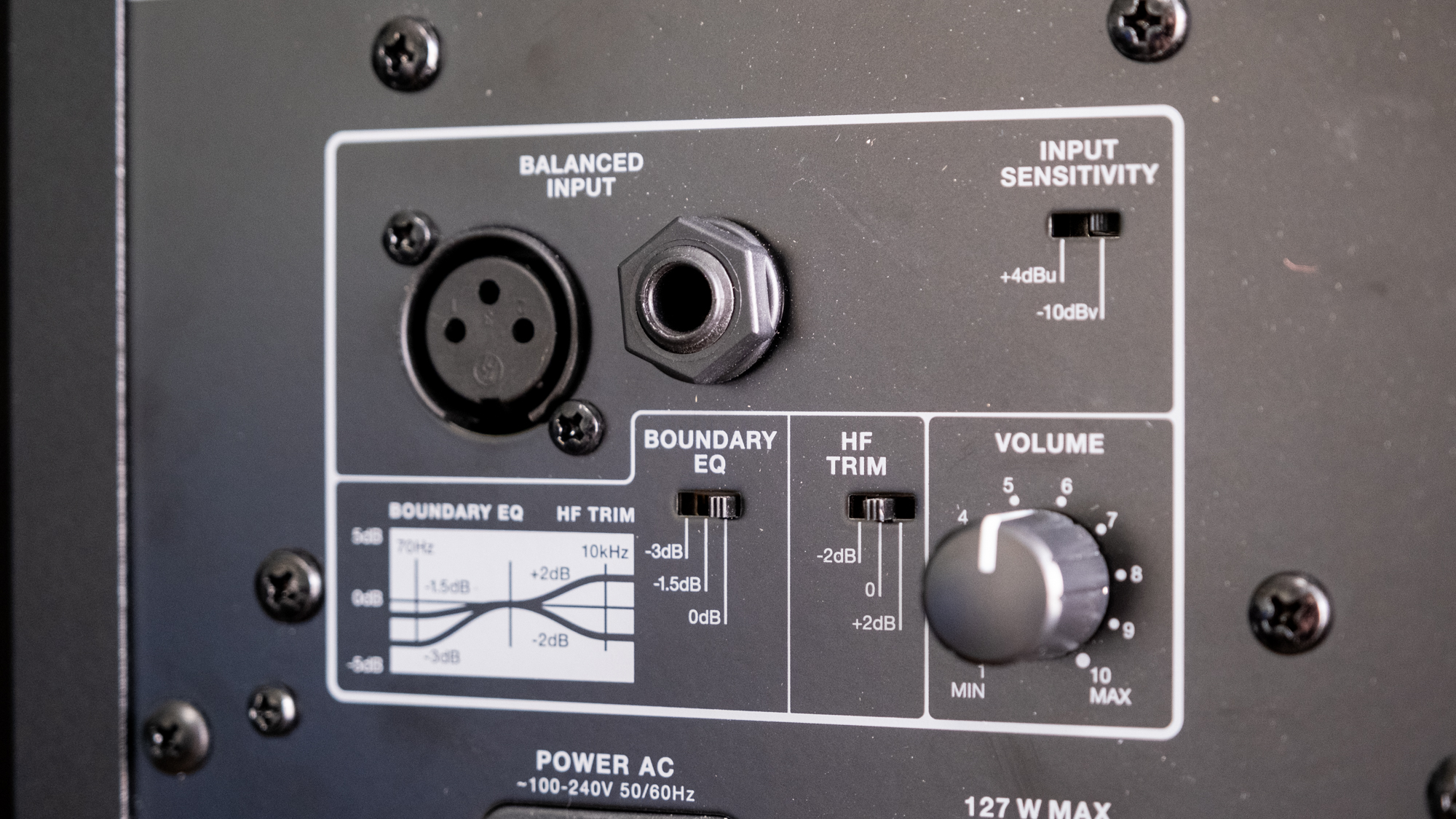 JBL 305P MKII ports and controls on the back