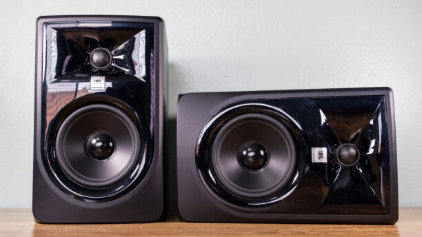 Two JBL 305P MKII speakers side-by-side