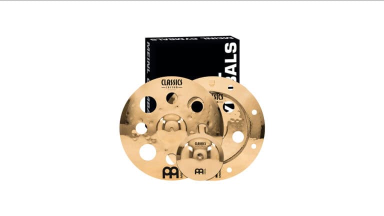 Meinl Classics Custom Brilliant Effects Cymbal Pack product shot with three cymbals and packaging