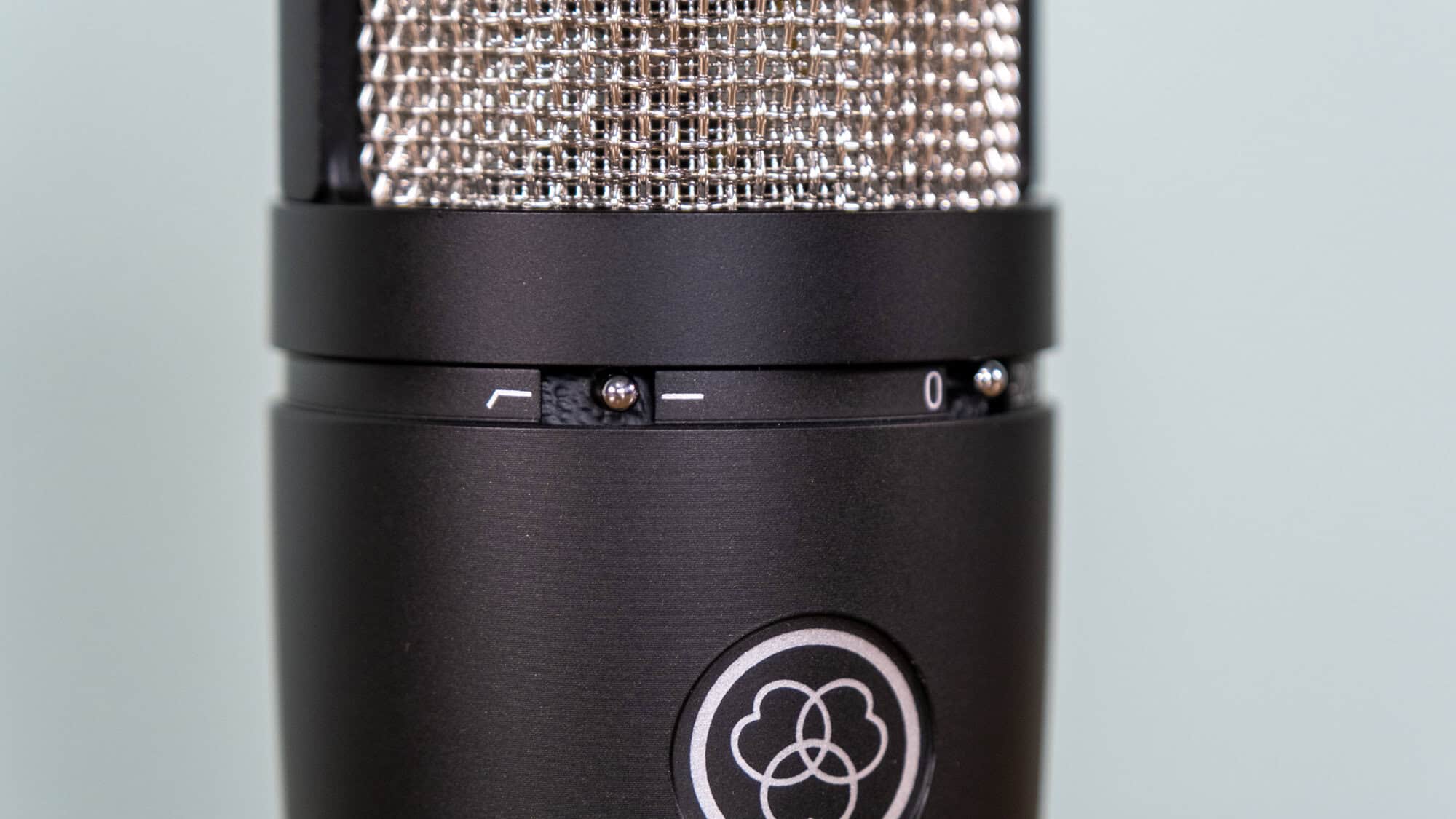 Switches on the front of the AKG P220 microphone.