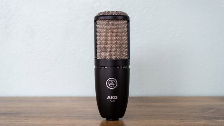 AKG P220 standing on a table.