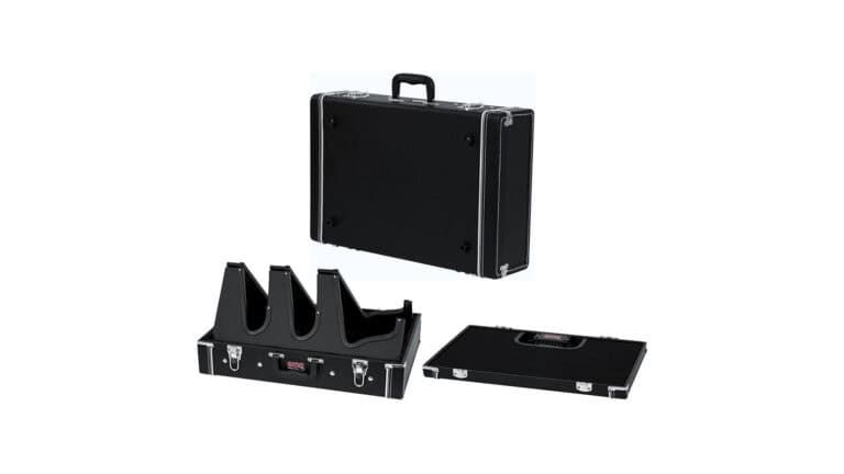 Gator Gig-Box Jr. product shot of case, pedalboard surface, and pop up guitar stand
