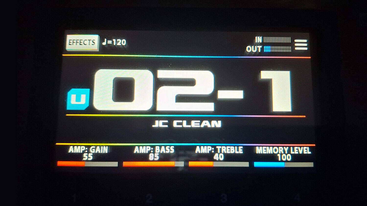 boss gx-10 lcd closeup shot with amp model selected