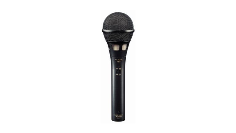 Audix VX5 profile shot with black grille, housing, and switches