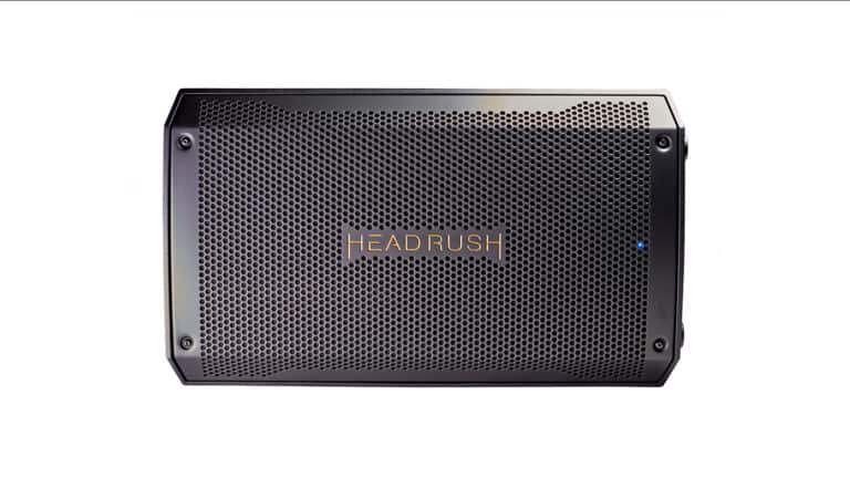 HeadRush FRFR-108 MKII front shot with black enclosure and Head Reush logo
