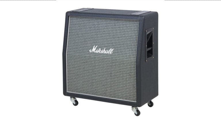 Marshall 1960AHW angled front shot with Gray grow cloth and Marshall logo