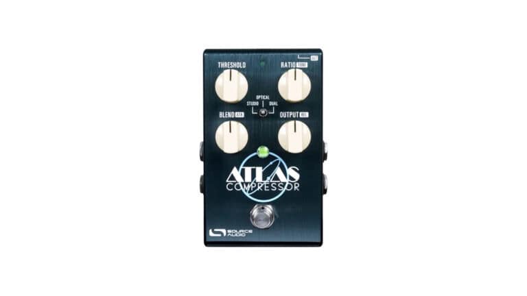 Source Audio One Series Atlas front shot with white control knobs and text