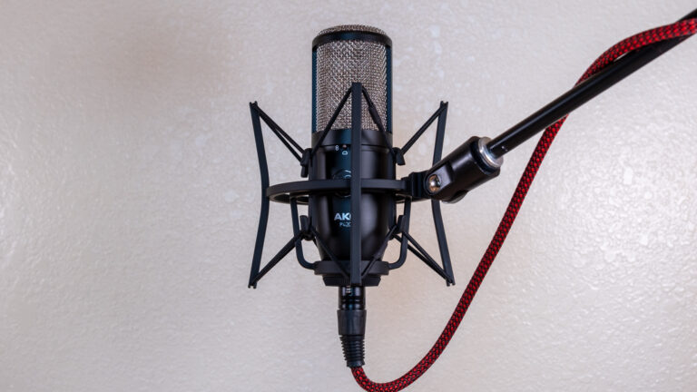 AKG P420 microphone in its shock mount.