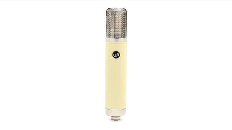 warm audio wa-251 front shot with cream enclosure grill screen in a capsule and warm audio logo