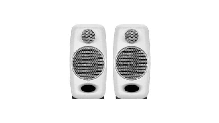 IK Multimedia iLoud Micro in white with grey woofers and tweeters