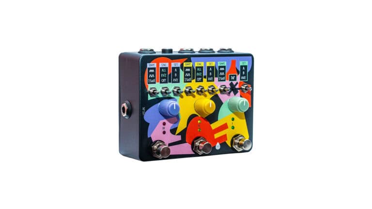 Old Blood Noise Endeavors Expression Ramper X3 angled front shot with rainbow graphics, controls, and footswitches