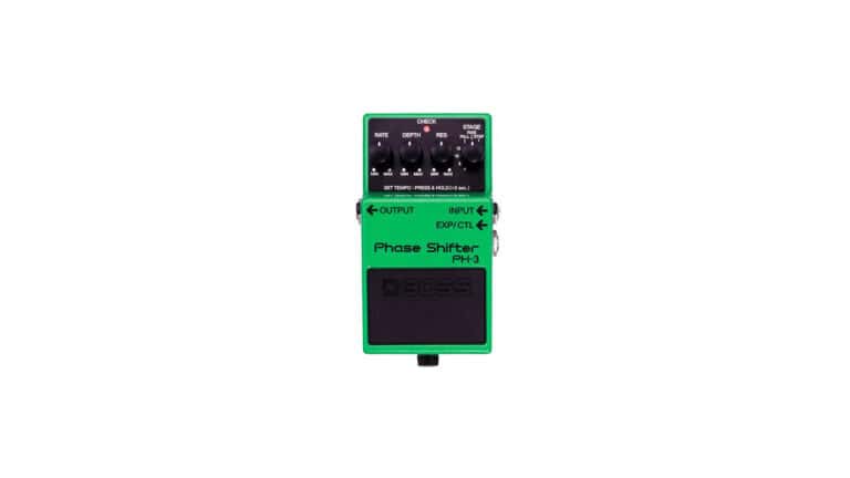 BOSS PH-3 front shot with green enclosure and black control knobs