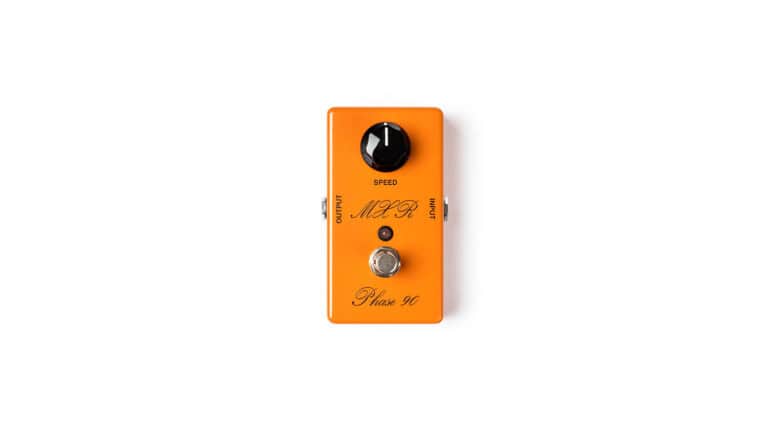 MXR Custom Shop CSP101SL Script Logo Phase 90 front shot with orange enclosure and model script logo