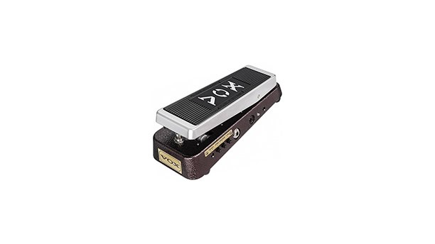 Vox V863-CA Auto Wah topdown angled shot with purple base, black and grey treadle, and Vox logo