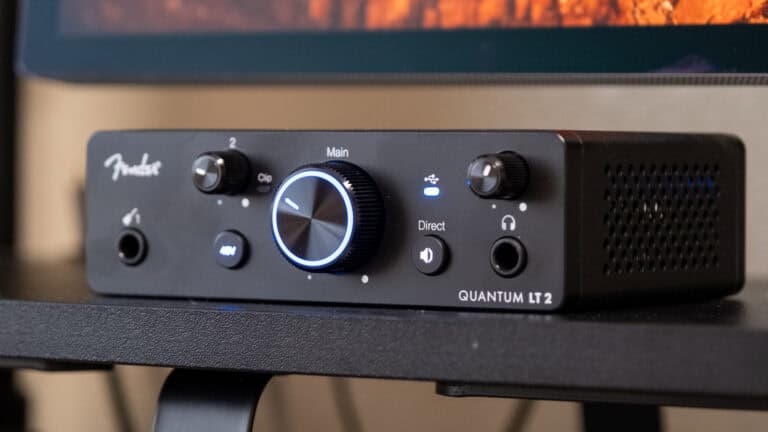 Fender Quantum LT 2 interface on a stand