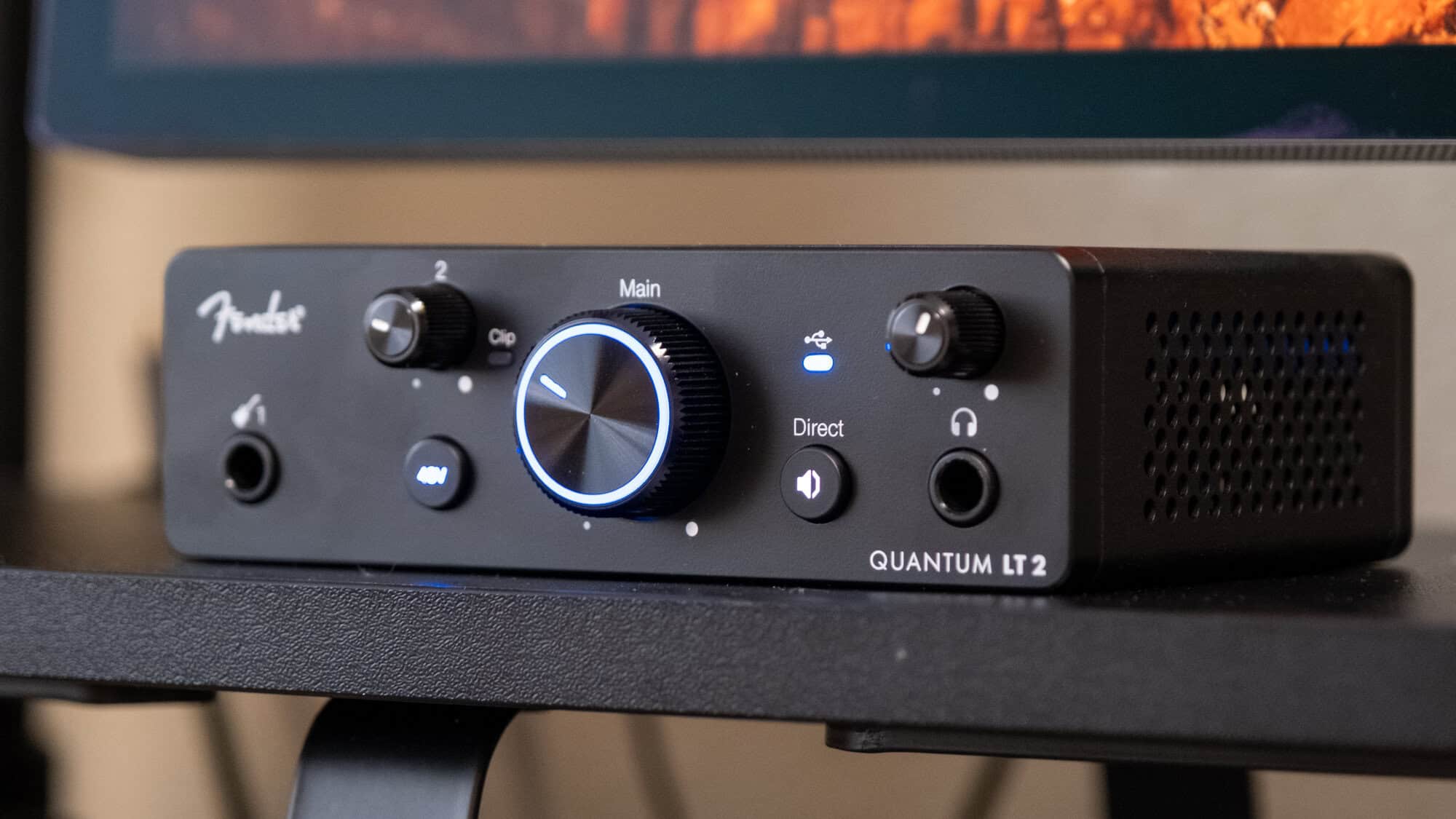 Fender Quantum LT 2 interface on a stand